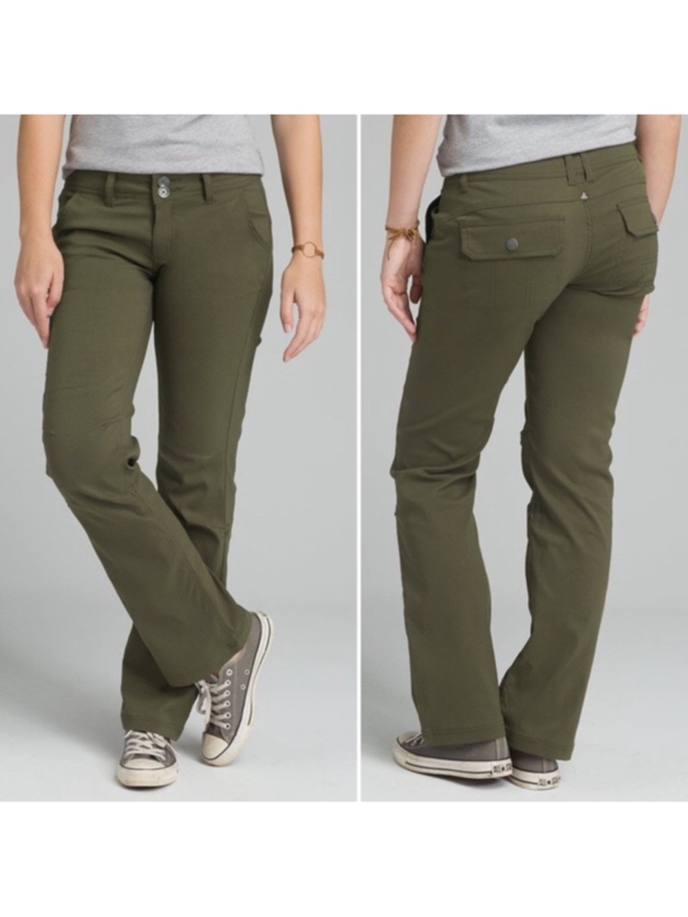 prAna Halle Outdoor Hiking Pants Roll Up Leg Olive Green Sz 6 - Picture 16 of 16